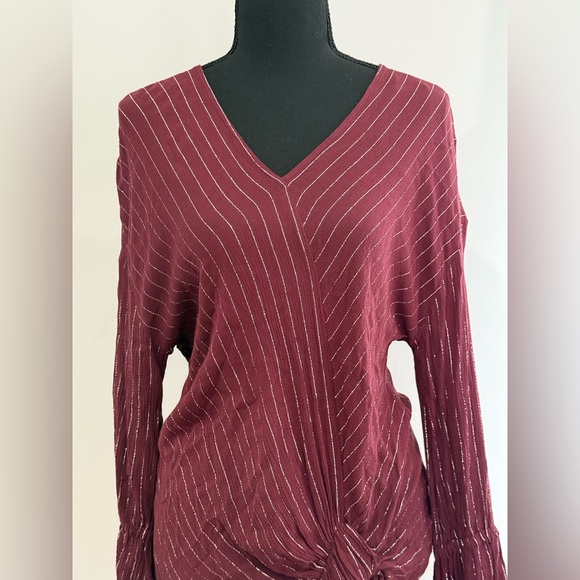 Juicy Couture S Burgundy Metallic Silver Striped Tie-Front w Flare Sleeves 778 - Picture 2 of 8